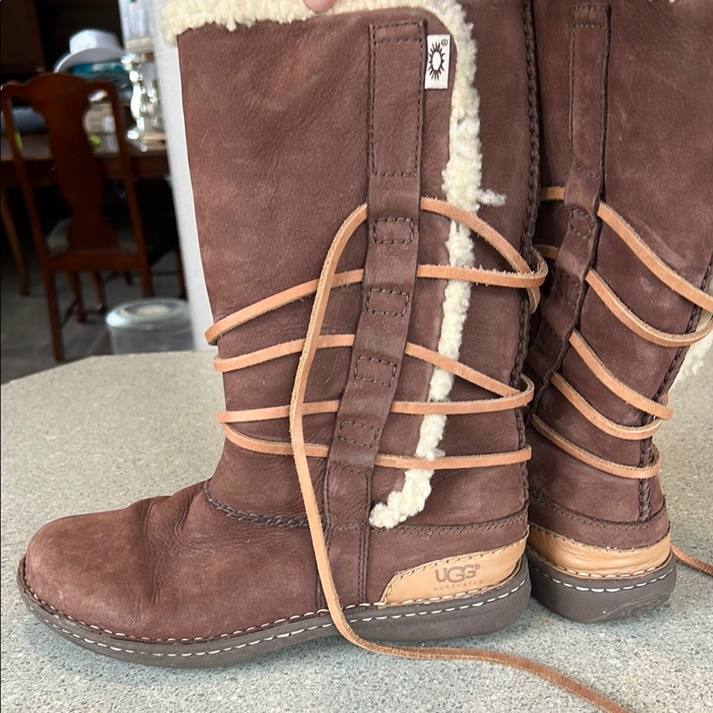 UGG Brown and Cream Winter Boots with Fleece Lining size 9